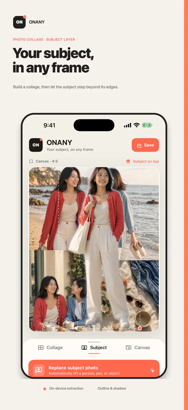 ONANY quickly arranging several photos and adding a portrait subject layer