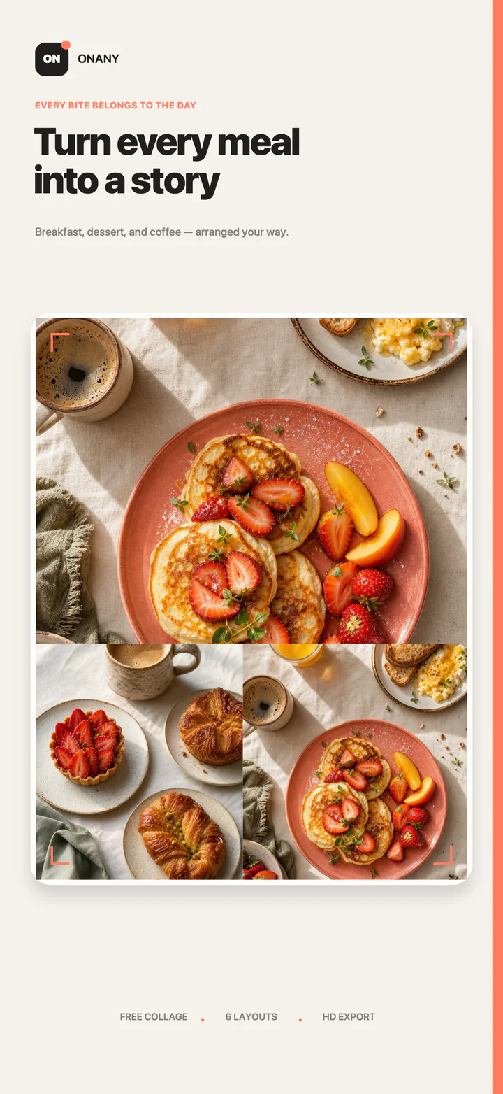 ONANY arranging breakfast photos into a cohesive aesthetic collage